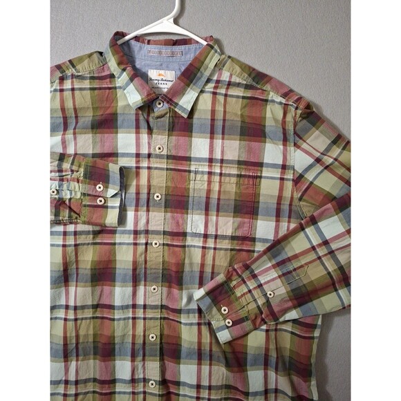 TOMMY BAHAMA Jeans Shirt Mens 2XL Island Crafted Modern Fit Plaid Casual Party - Picture 2 of 7